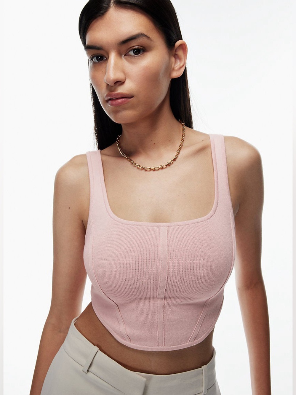 Babaton Light Pink Sleeveless Crop Top
